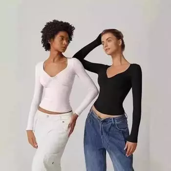 Женский свитер с длинными рукавами, плиссированная футболка с V-образным вырезом, облегающий топ Spice Girls из молочного шелка, женская одежда на осень XS белый