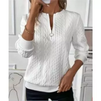 Женский свитер с длинными рукавами, повседневный модный однотонный свитер с V-образным вырезом и застежкой-молнией S