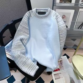 Женский свитер с длинными рукавами в стиле пэчворк с цветными блоками, женский вязаный свитер в студенческом стиле, осенний простой универсальный топ S небесно-голубой