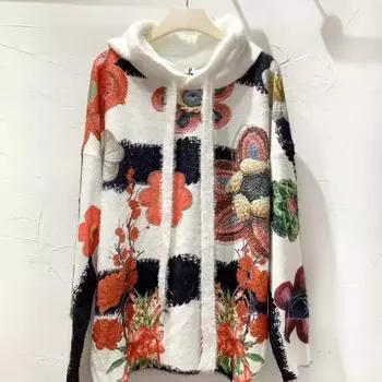 Женский свитер с капюшоном большого размера со стереоскопическим принтом, свободный, мягкий, липкий топ One Size