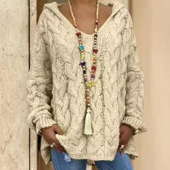 Женский свитер с капюшоном, длинный рукав, с перекрученной текстурой, свободный свитер, однотонный цвет, свободный XXXL чёрный