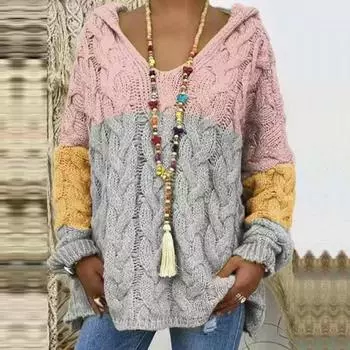 Женский свитер с капюшоном, длинный рукав, скрученная текстура, свободный свитер, однотонный, свободный крой, ребристые манжеты, трикотажные топы XXXL