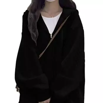 Женский свитер с капюшоном, флисовая куртка на весну и осень, свободный кардиган S