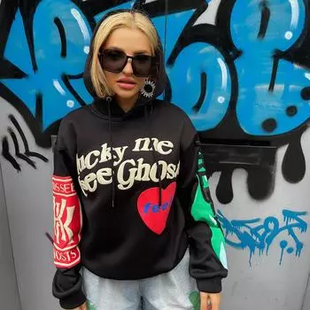 Женский свитер с капюшоном In Woman с принтом граффити L чёрный