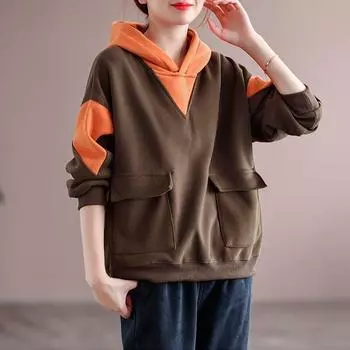 Женский свитер с капюшоном из хлопка и бархата, подходящий по цвету, на осень, свободный и тонкий женский пуловер 3XL зелёный