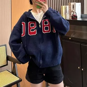 Женский свитер с капюшоном, кардиган, свободная вязаная куртка на молнии, топ One size белый