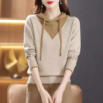 Женский свитер с капюшоном, модный повседневный топ One size абрикосовый