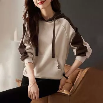 Женский свитер с капюшоном на осень и зиму, свободные удобные топы средней длины в стиле ретро, однотонные повседневные универсальные спортивные топы M