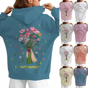 Женский свитер с капюшоном с открытыми плечами и рукавами с нитью и принтом XXL хаки