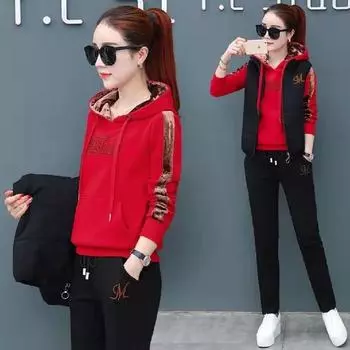 Женский свитер с капюшоном, утепленный бархатный костюм, женская фиолетовая осенняя куртка, женский теплый модный костюм-тройка большого размера XXXXL чёрный