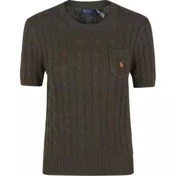 Женский свитер с короткими рукавами и вышитым логотипом Polo Ralph Lauren, цвет шоколада 211895379-016 XS