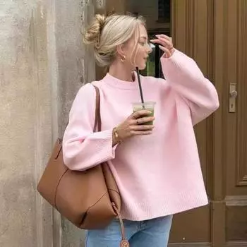 Женский свитер с круглым вырезом, длинным рукавом, однотонный, свободный крой, трикотажные топы с ребристой отделкой, повседневные пуловеры XL хаки