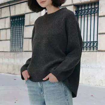 Женский свитер с круглым вырезом и длинным рукавом, однотонный, свободный крой, трикотажные топы M хаки