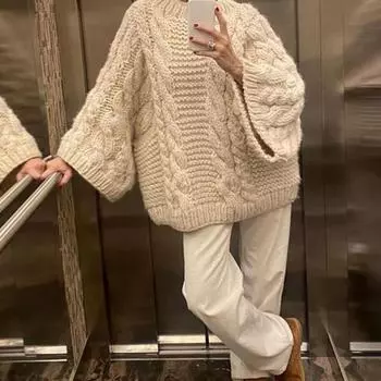 Женский свитер с круглым вырезом и длинным рукавом, с перекрученной текстурой, трикотажные топы, однотонные, свободные, пуловеры S хаки