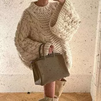 Женский свитер с круглым вырезом и длинным рукавом, с переплетенной текстурой, трикотажные топы, однотонный свободный крой S хаки