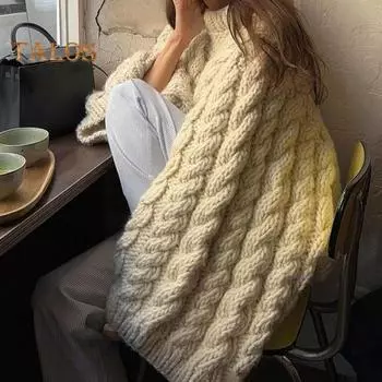 Женский свитер с круглым вырезом и длинным рукавом, с перекрученной текстурой, трикотажные топы, однотонные, свободные, пуловеры S хаки