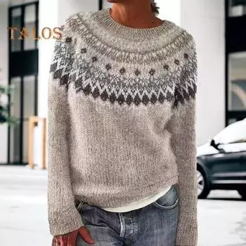 Женский свитер с круглым вырезом и длинным рукавом, геометрический узор, пэчворк, цветные вязаные топы, свободный крой, вязаные крючком топы XXXL розовый