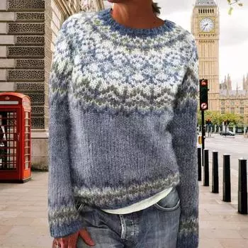 Женский свитер с круглым вырезом и длинным рукавом, геометрический узор, пэчворк, цветные вязаные топы, свободный крой, вязаные крючком топы XXXL