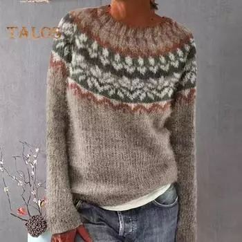 Женский свитер с круглым вырезом и длинным рукавом, лоскутное цветное вязание, свободный крой, эластичный теплый трикотаж, повседневная одежда 3XL розовый