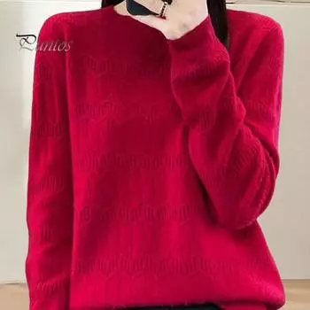 Женский свитер с круглым вырезом и длинным рукавом, эластичный дышащий трикотажный топ с уникальным узором, вязаный свитер стандартной посадки чёрный