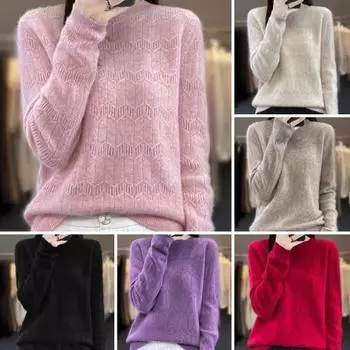 Женский свитер с круглым вырезом и длинным рукавом, эластичный дышащий трикотажный топ с уникальным узором, вязаный свитер стандартной посадки хаки