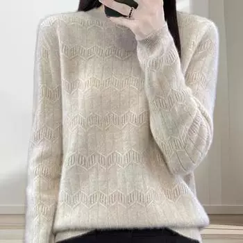 Женский свитер с круглым вырезом и длинным рукавом, эластичный, дышащий, вязаный топ, уникальный узор, обычный хаки