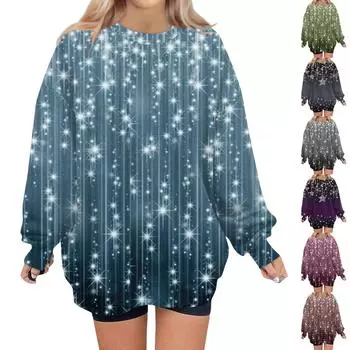 Женский свитер с круглым вырезом и длинными рукавами с рождественским принтом, худи M