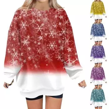 Женский свитер с круглым вырезом и длинными рукавами с рождественским принтом, худи L