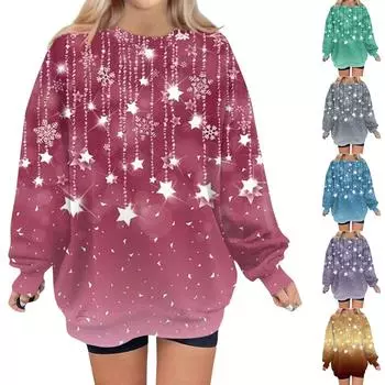 Женский свитер с круглым вырезом и длинными рукавами с рождественским принтом, худи XXL