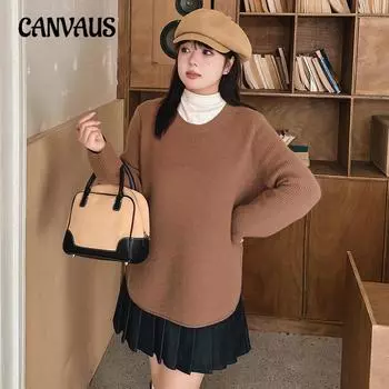 Женский свитер с круглым вырезом и длинными рукавами больших размеров со свободной основой XL чёрный