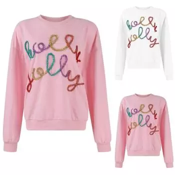 Женский свитер с круглым вырезом и рождественскими буквами, свободная толстовка с капюшоном и длинными рукавами M розовый