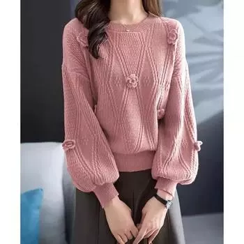 Женский свитер с круглым вырезом и рукавами-фонариками на весну и осень, стильный и элегантный 2XL белый