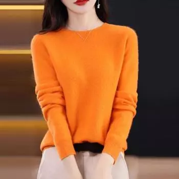 Женский свитер с круглым вырезом из искусственного кашемира, длинный рукав, однотонный, облегающий, с ребристой отделкой, трикотажные топы M светло-зеленый