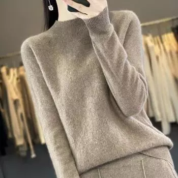 Женский свитер с круглым вырезом, кашемир Цинхэ, 30% кашемир, 70% шерсть, ветка дерева, зимний вязаный пуловер, осенний свитер, кашемировый свитер L бежевый