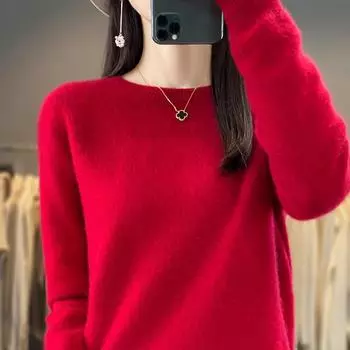 Женский свитер с круглым вырезом, кашемир Цинхэ, 30% кашемир, 70% шерсть, зимний вязаный пуловер, осенний свитер, кашемировый свитер L бежевый