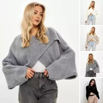 Женский свитер с круглым вырезом, летучая мышь, длинный рукав, однотонный, свободный крой, трикотажные топы хаки