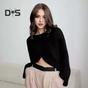 Женский свитер с круглым вырезом, летучая мышь, длинный рукав, однотонный, свободный крой, трикотажные топы, открытый пупок, нерегулярный перекрестный свитер хаки