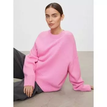 Женский свитер с круглым вырезом однотонный | Мягкий вязаный топ | Повседневный свободный крой One Size розовый