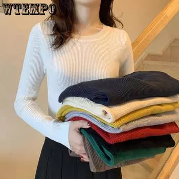 Женский свитер с круглым вырезом, осенне-зимний пуловер, теплые повседневные джемперы, весенний трикотаж, нижняя рубашка S чёрный