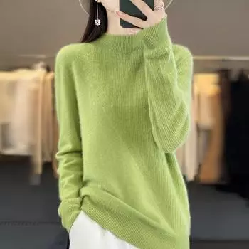 Женский свитер с круглым вырезом Qinghe кашемир 30% кашемир 70% шерсть женский осенне-зимний кашемировый свитер мягкий и теплый L бежевый