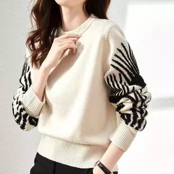 Женский свитер с круглым вырезом, толстый трикотажный свитер, осень-зима, короткий, свободный, повседневный, OL, эластичный трикотажный джемпер S чёрный