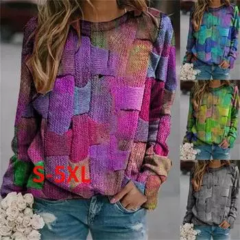 Женский свитер с круглым вырезом, вязаный свитер в полоску, однотонные пуловеры, свободный повседневный лоскутный свитер с длинными рукавами