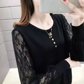 Женский свитер с кружевными пуговицами в стиле пэчворк, женский корейский вариант, тонкий, свободный, универсальный и модный вязаный свитер для верхней одежды на весну и осень S белый