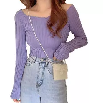 Женский свитер с квадратным вырезом и длинными рукавами, трикотажные базовые эластичные пуловеры, осенние однотонные джемперы One Size жёлтый