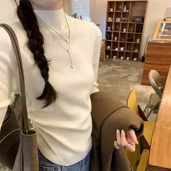 Женский свитер с неравномерной складкой и полувысоким воротником, новый утягивающий внутренний топ на осень и зиму, повседневный свитер с высоким воротником S