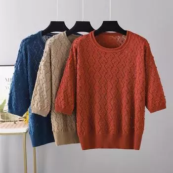 Женский свитер с половиной рукавом, футболка, весна-лето, футболка с вырезом, женская футболка большого размера, футболки One Size зелёный