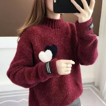 Женский свитер с половиной высокого воротника, свободный пуловер на осень и зиму 2022, трикотаж с круглым вырезом, женская одежда, пуловер, женский свитер