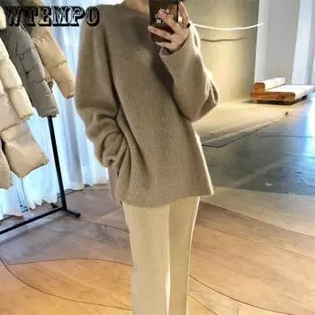 Женский свитер с полуводолазкой и утолщенным флисом, однотонная рубашка, свободный большой размер, осень-зима, повседневный трикотажный свитер серый