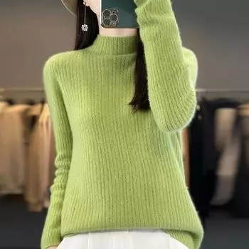 Женский свитер с полуводолазкой, кашемир Цинхэ, 30% кашемир, 70% шерсть, зимний вязаный пуловер, осенний свитер, кашемировый свитер L бежевый