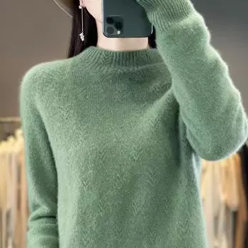 Женский свитер с полуводолазкой, кашемир Цинхэ, 30% кашемир, 70% шерсть, зимний вязаный пуловер, осенний свитер, кашемировый свитер L бежевый